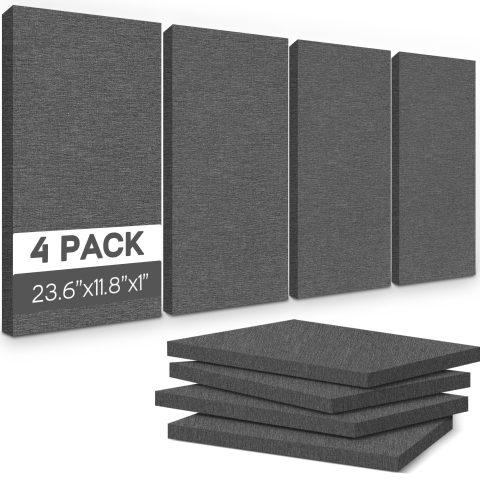 BUBOS 4-Pack Fabric Acoustic Panels 23.6×11.8×1″, Self-Adhesive Sound Panel