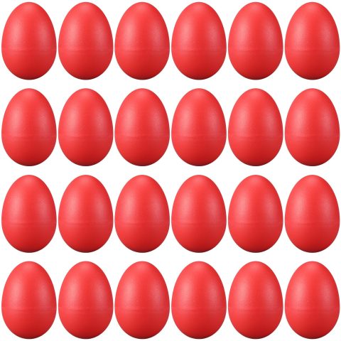 24 Pcs Red Egg Shakers – Plastic Easter Egg Instruments Percussion Maracas Egg for DIY Painting (Red)