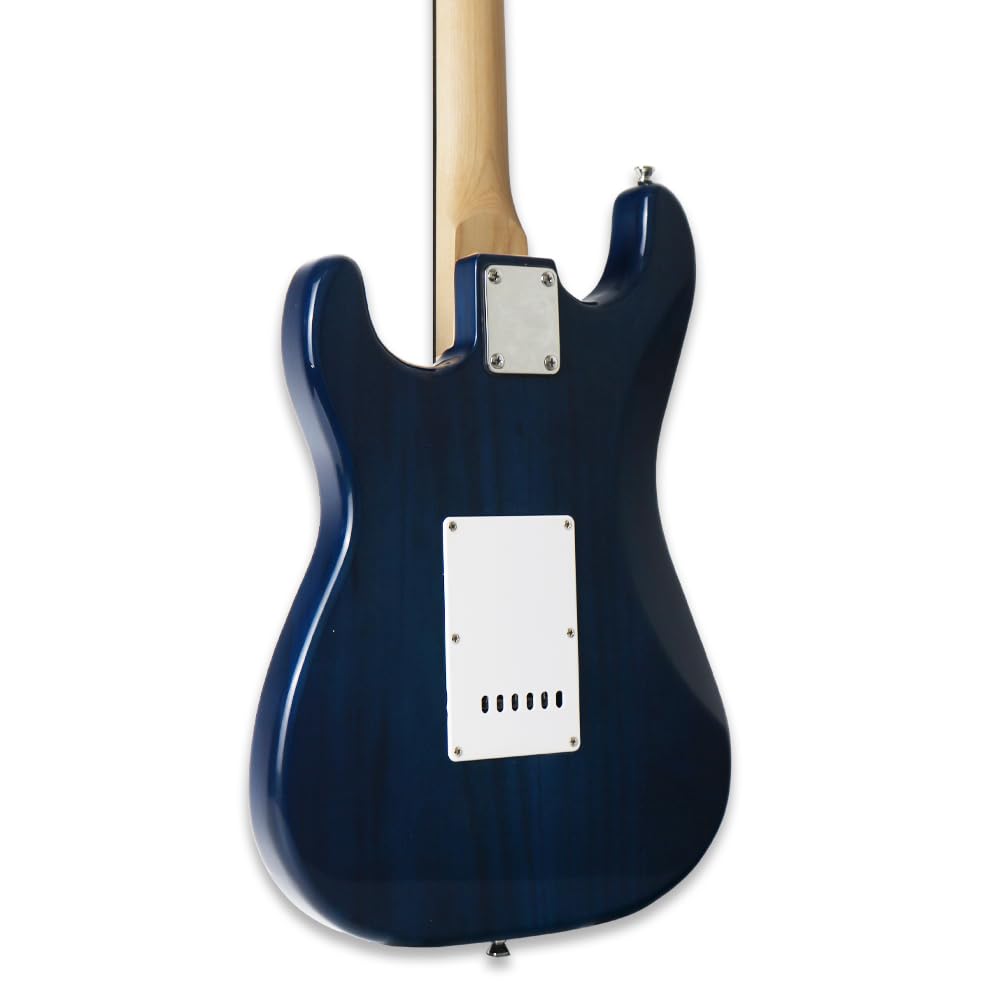 Trans Blue Electric Guitar With 20W Amplifier Set SSS Pickup Single Tremolo Solid Wood Build Starter Practice Bundle Kit(ST, Trans Blue)