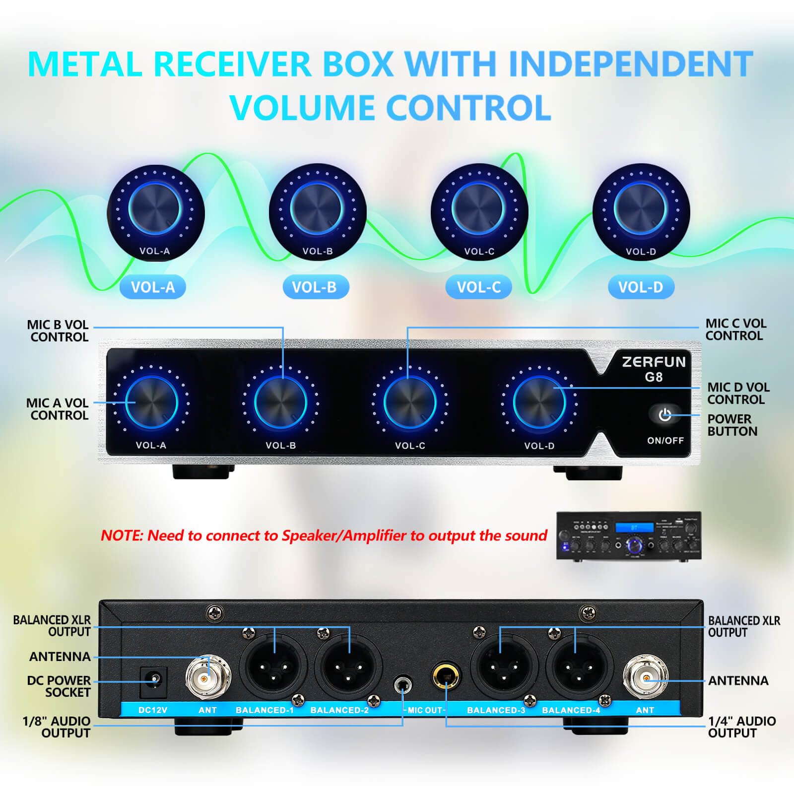 ZERFUN 4 Channel Rechargeable Wireless Microphone System (G8)