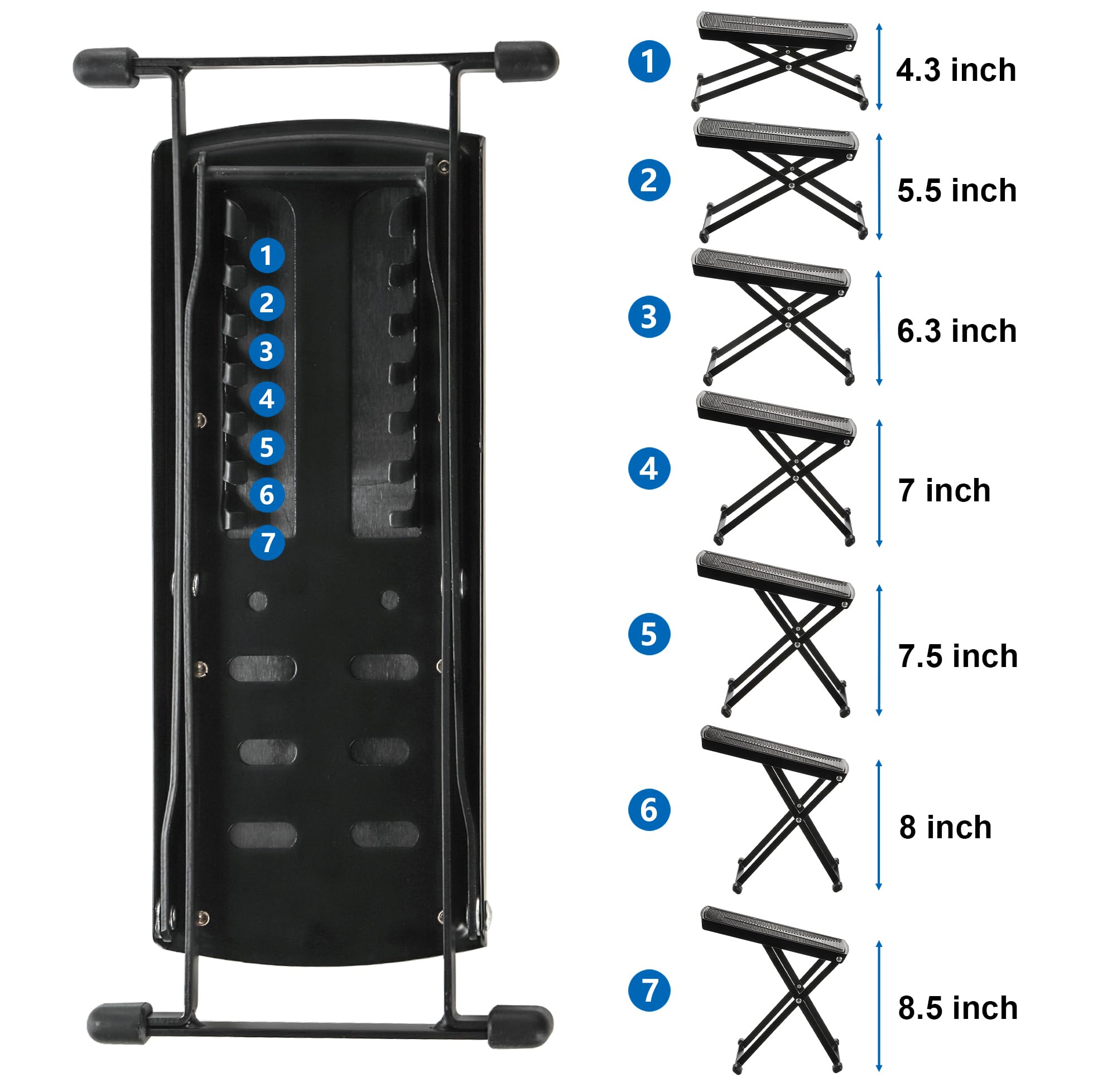Elsjoy Set of 3 Guitar Foot Stool, 7 Position Folding Guitar Foot Rest with Adjustable Height, Metal Guitar Foot Pedal Stand for Guitar Player