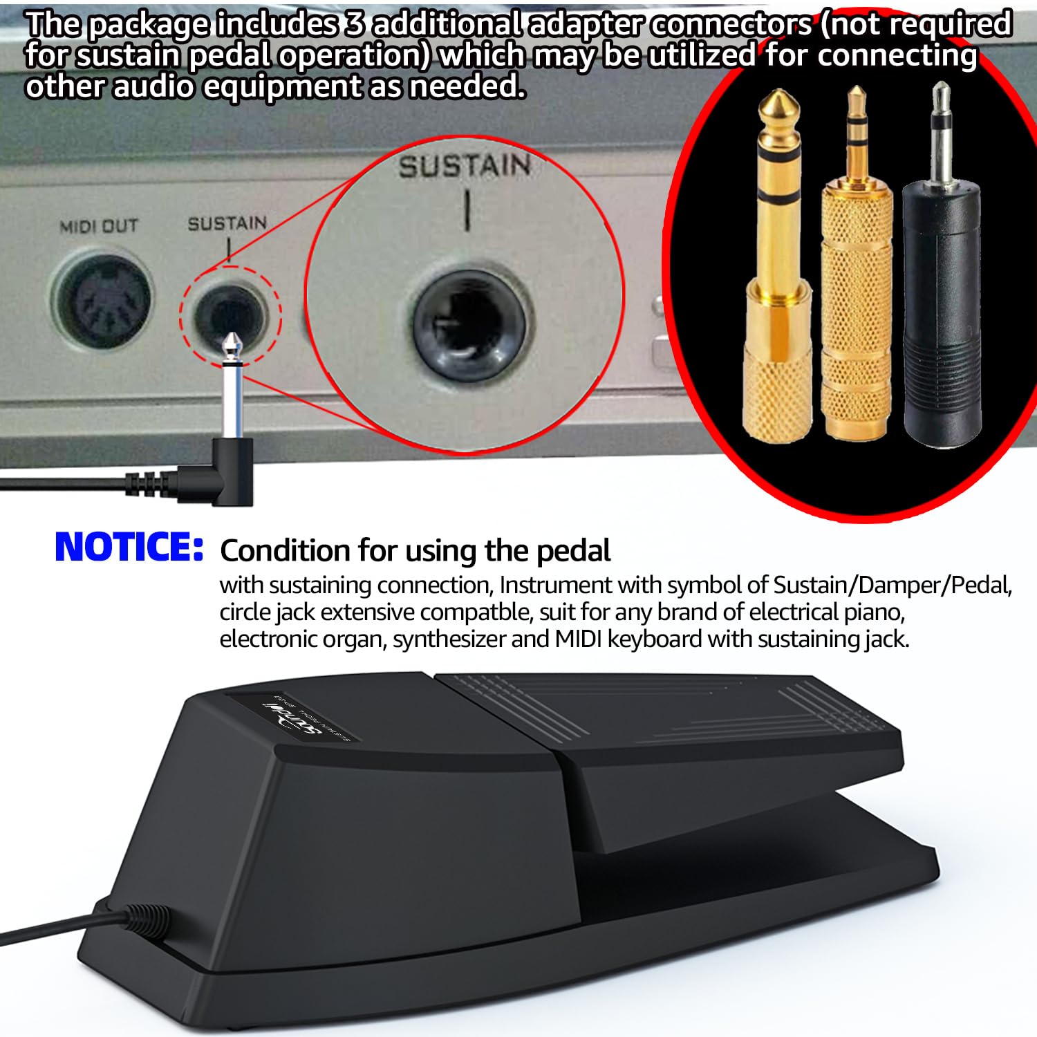 Universal Sustain Pedal for Digital Pianos – Extra-Wide Ergonomic Design with Anti-Slip Silicone Pads, Tilted Comfort Surface & Polarity Switch (Applicable to All brands on the market)