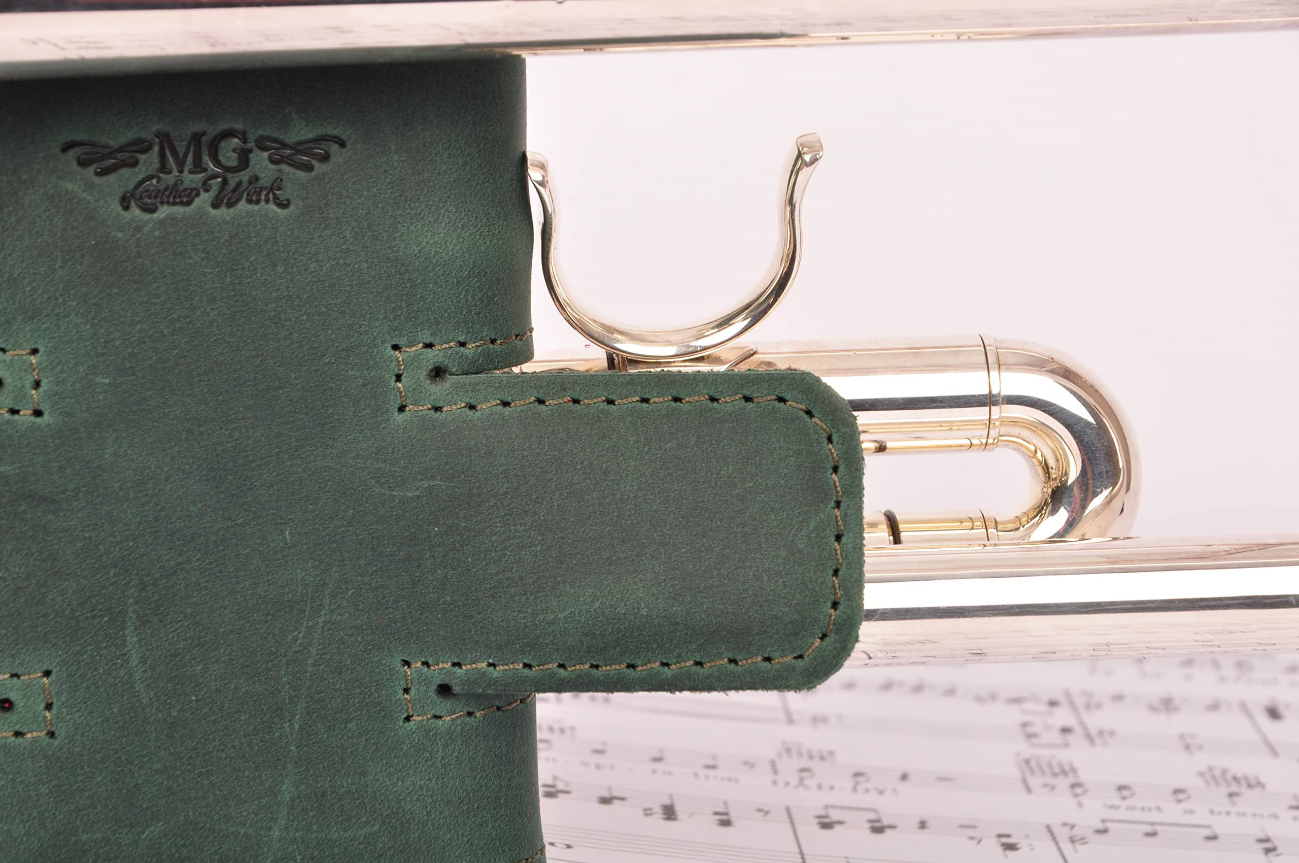MG Leather Work Trumpet Valve Guard Genuine Leather of protection and comfort (Guard, Green)