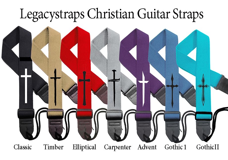 Legacystraps Christian Guitar Strap 2 Inch Wide Cotton Strap with Carpenters Cross Design