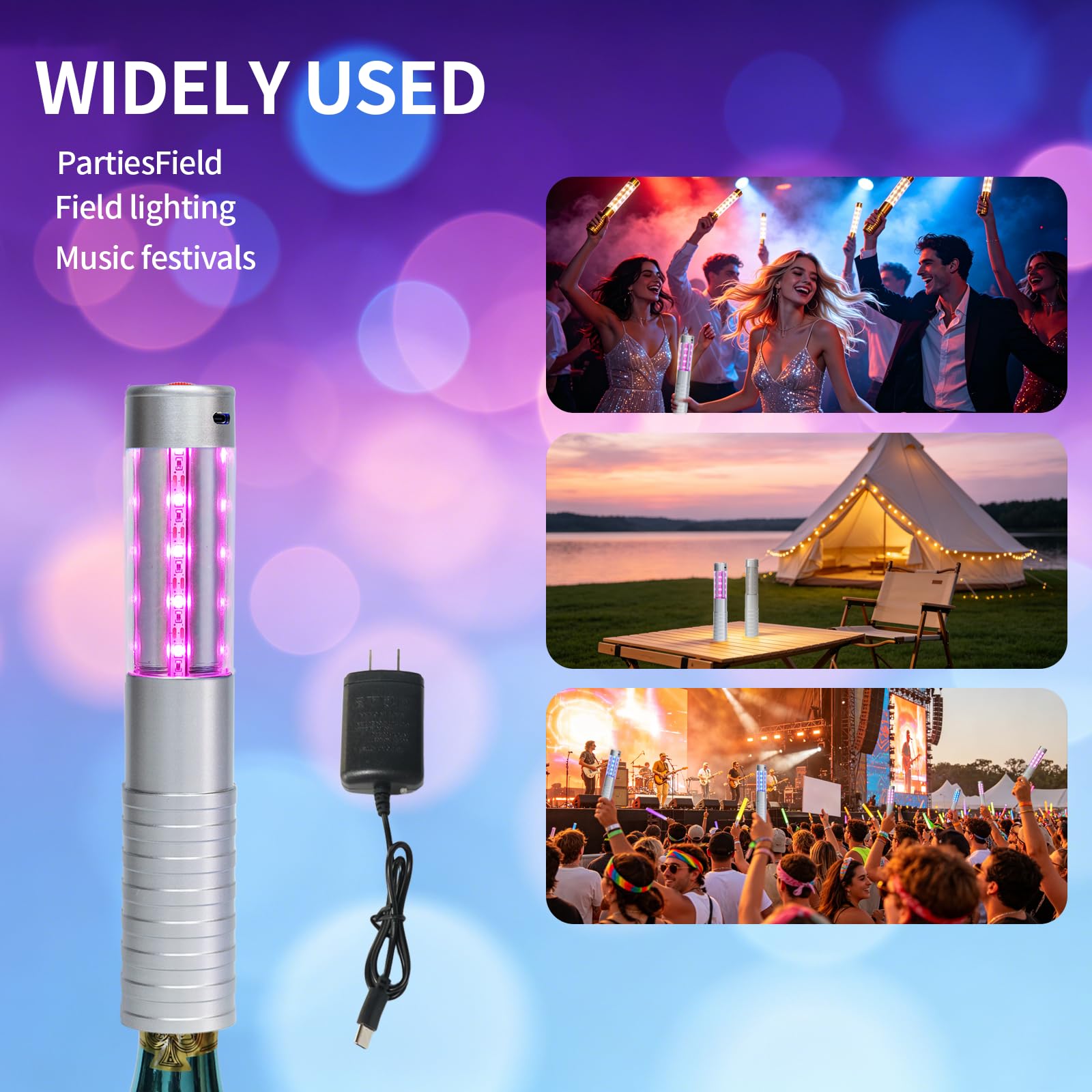 Strobe Bottle Girl Lights LED Bottle Service Lights Baton Reusable Rechargeable Service LED Champagne 2 Pcs for Bar Club Birthday Weddings Parties(Silver,Pink Light)