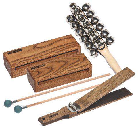 Timber Drum Company – T90 (Made in U.S.A.) Leroy Anderson Sleigh Ride Pack with Sleigh Bells, Slapstick, Medium & Large Wood Blocks, Hard Poly Mallets