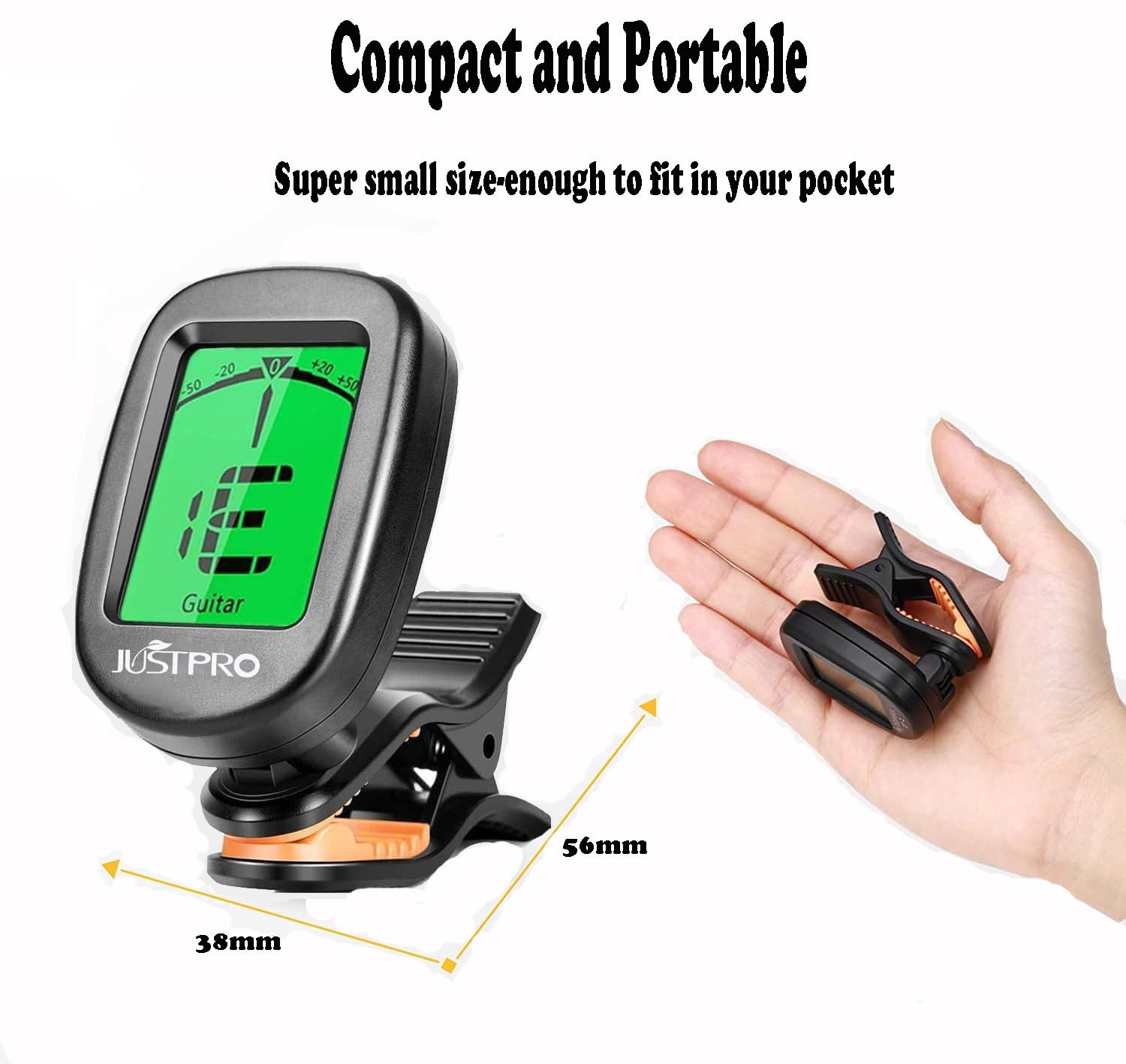 JUSTPRO Guitar Tuner Clip on with Chromatic Tuning Modes, Guitar Tuner for Acoustic/Electric Guitar, Ukulele, Violin, Bass, Banjo