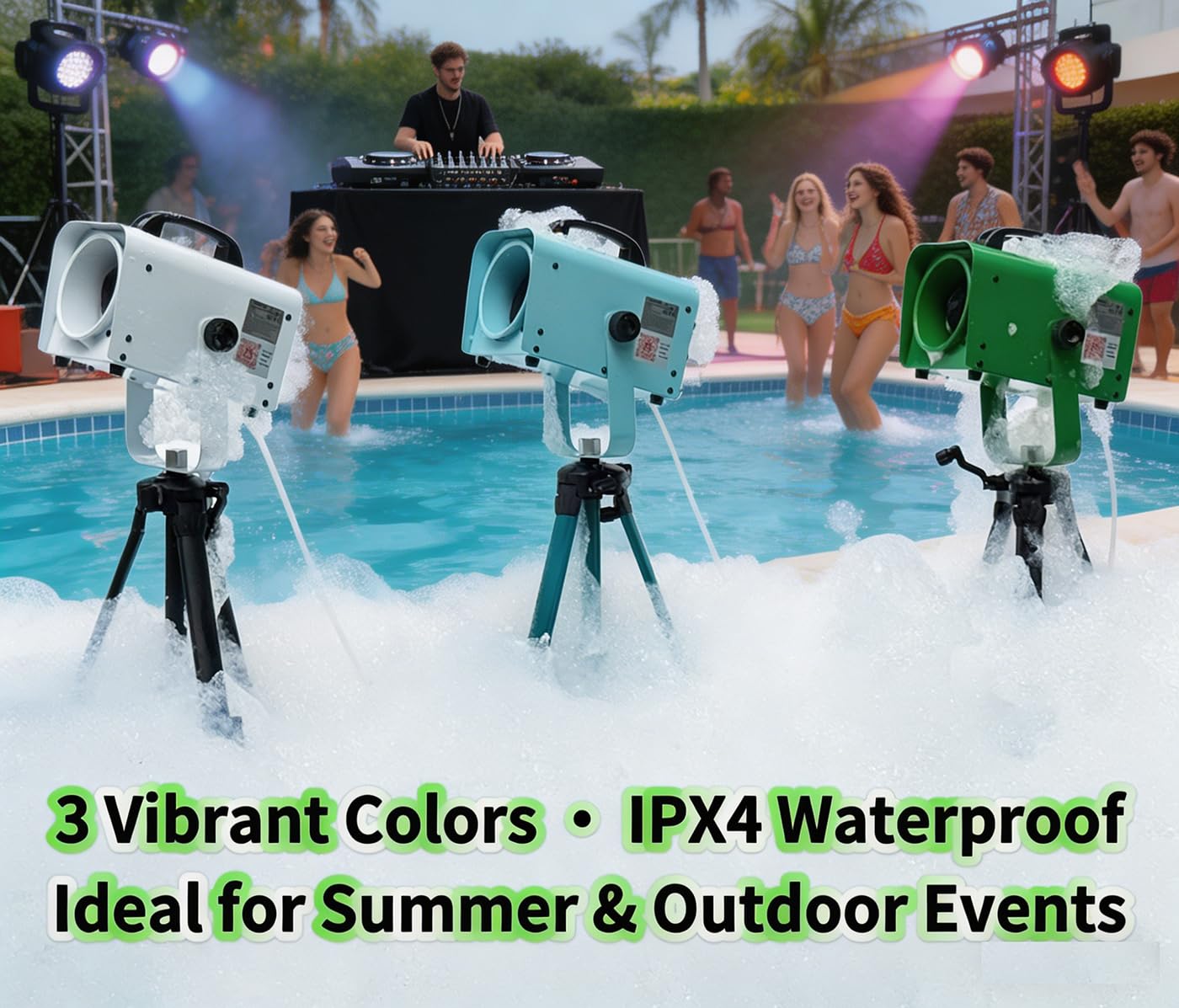 LANGXUN 600W Foam Machine with Tripod Stand, Portable Party Foam Cannon Maker, Blue, Includes 2 Packs Foam Powder for Pool, Backyard, Outdoor Events, Birthdays, Summer Camp (White)
