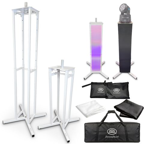 AxcessAble Two (2) Moving Head Light Totem Stands with White/Black Scrims, Portable DJ Lighting or Stands with Carrying Bag and EVA Pads – Adjustable Height Up to 70.5″ (2-Stand Pack)