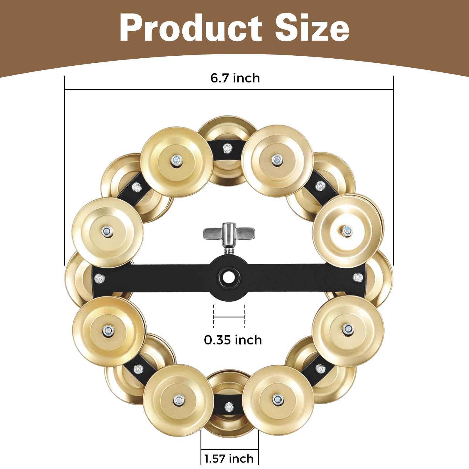 EASTROCK 5.5 Inch Cymbal Hi-Hat Tambourine Double Rows,Gold