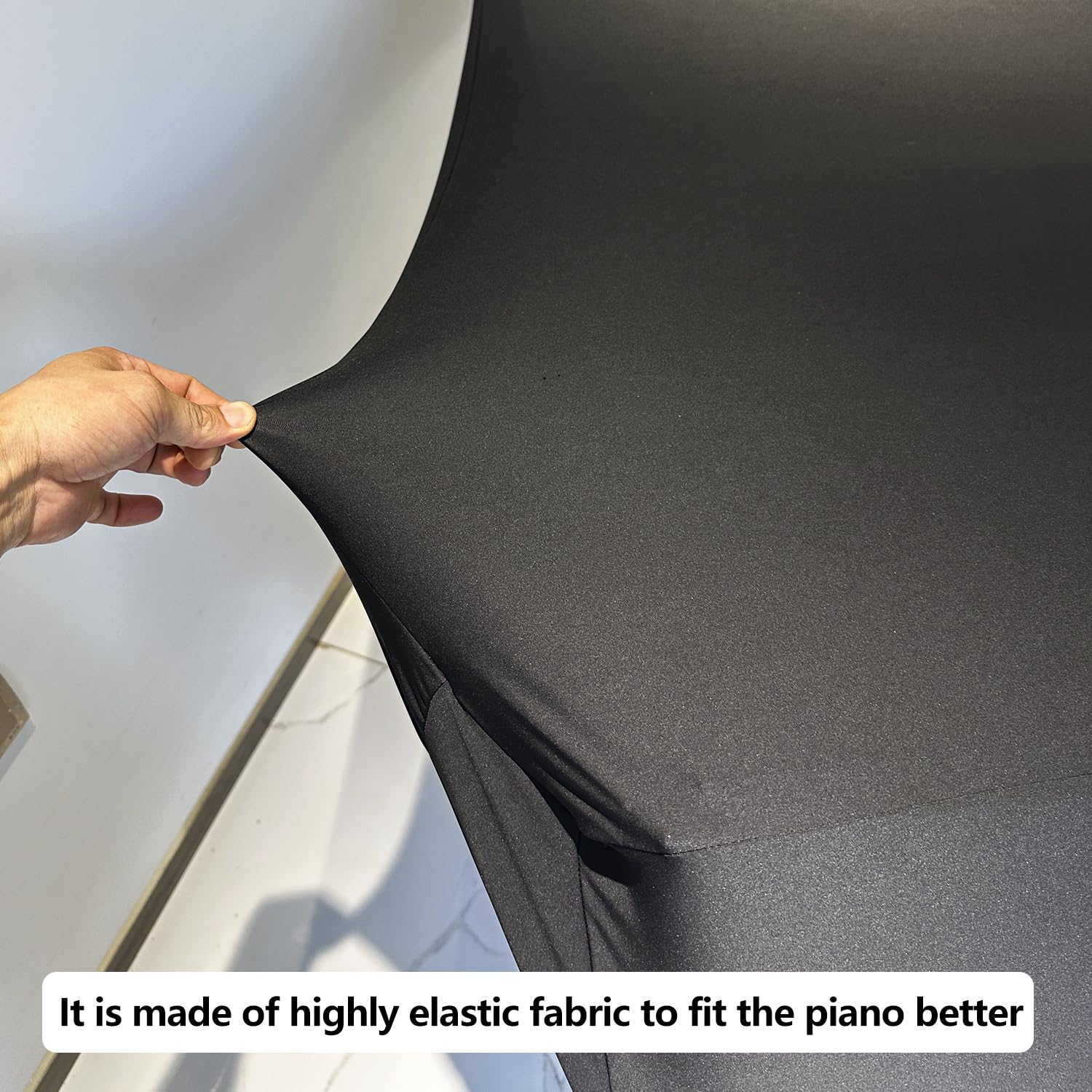 DEEP DEER Waterproof Dustproof Elastic Grand Piano Cover – Minimalist All-Black – with Elastic Drawstring – Fits Petite Grand & Baby/Medium/Parlor Grand Pianos (S-FOR Baby Grand Pianos)