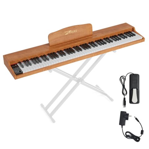 88 Key Weighted Keyboard Piano with Sustain Pedal, Power Adapter & Sheet Music Stand – Home Digital Piano, Brown (Keyboard Only)
