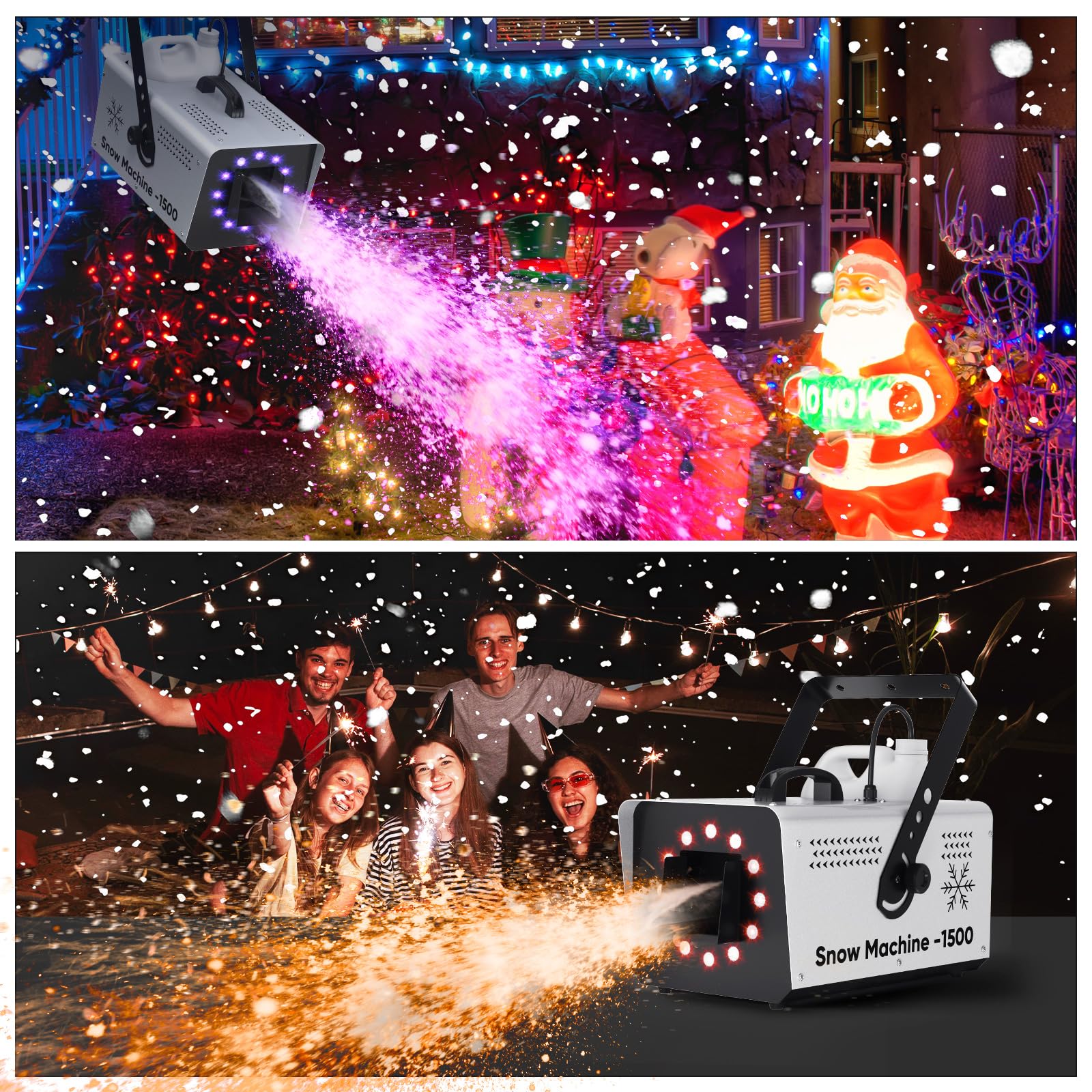 UPGREY 1500W Snow Machine for Outdoors and Indoors, Fake Snow Maker for Party with LED and Remote Controller