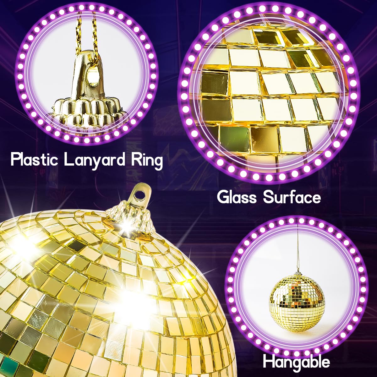 Kepfire 17pcs Hanging Gold Disco Ball,Mirror Balls for Party Decor
