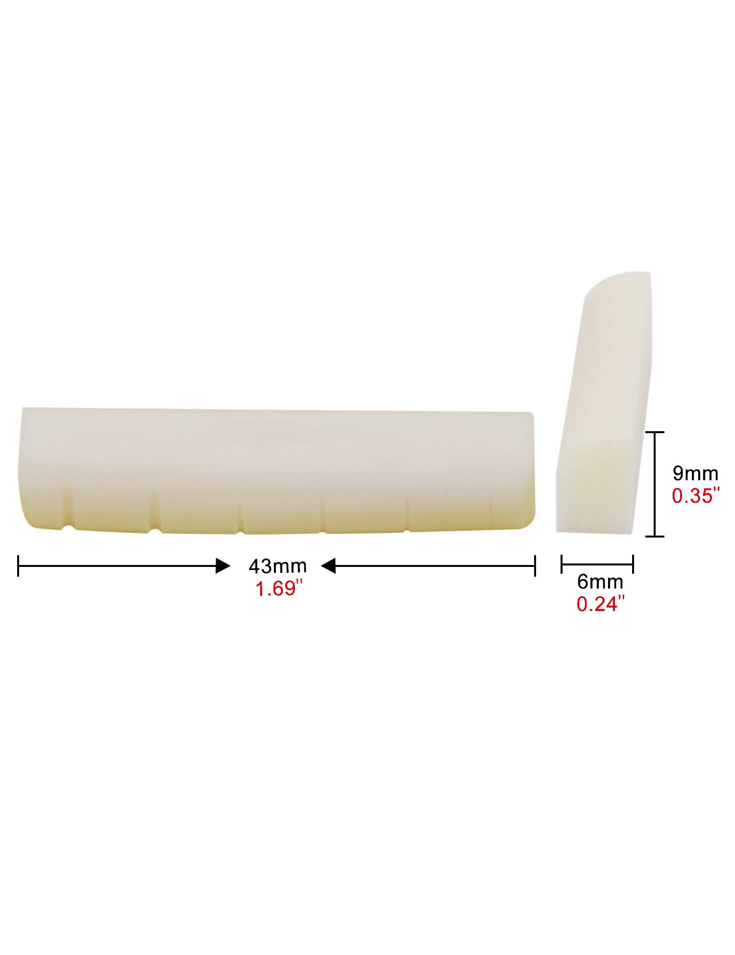 Metallor Bone Guitar Nut 6 String Pre-Slotted Top Nut 43mm x 9mm x 6mm White