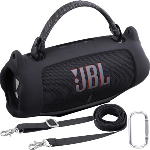 khanka Silicone Case for JBL Charge 6 Waterproof Speaker+Shoulder Strap,Red