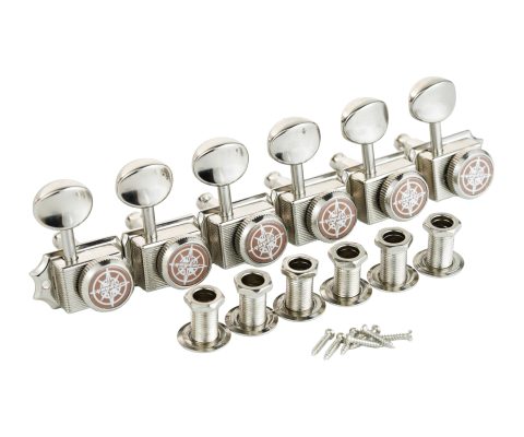 Guyker 6-in-line Vintage Guitar Lock String Tuners – Locking Tuning Key Pegs Machine Heads Replacement Parts for ST TL Style Electric Guitars Gear Ratio 1:15 – nickel