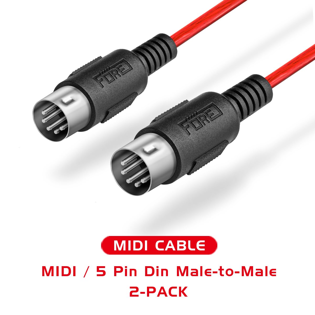 FORE 2-Pack 10 Feet MIDI Cable Straight-Angle 5-Pin DIN Compatible with MIDI Keyboard/Synthesizer/Guitar Multi Effects/Audio Interface/Audio Mixer/Auido Amplifier/External Sound Card/Red