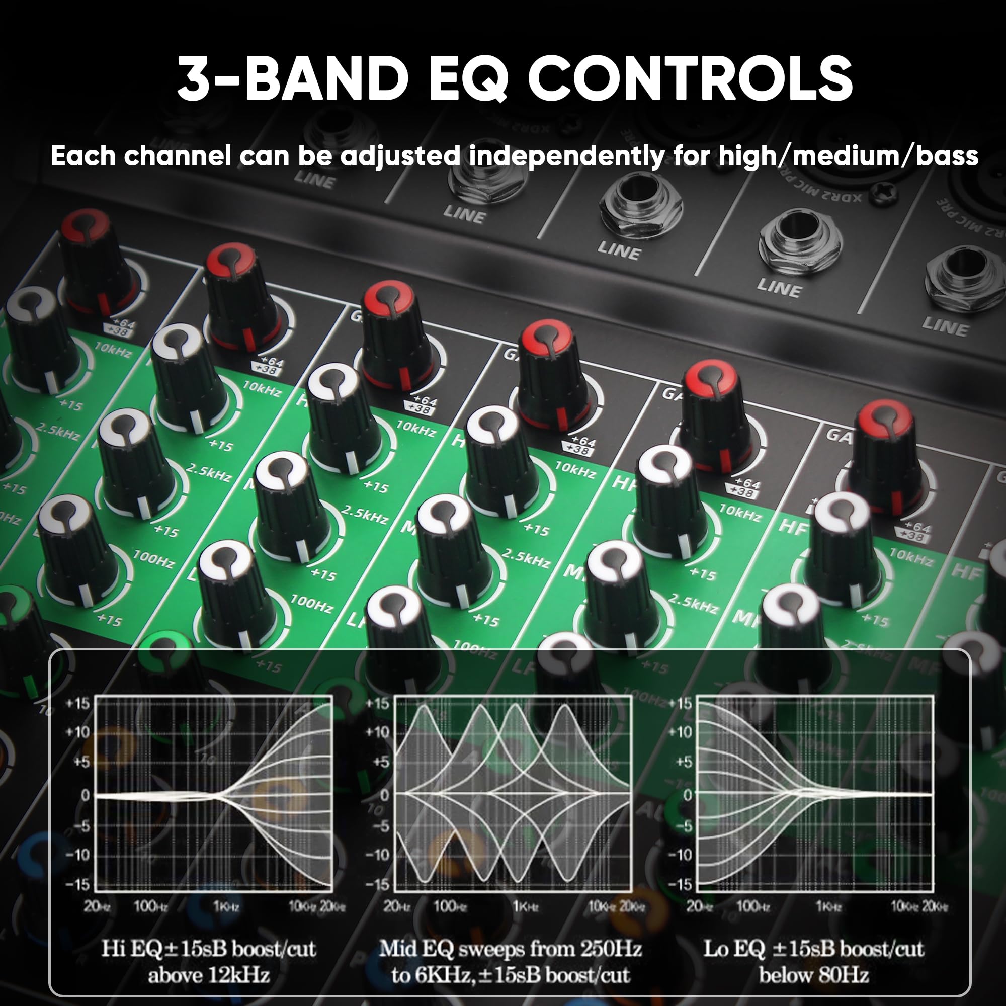 MIZISNR 8 Channel Audio Mixer, Professional DJ Mixer Board Sound Music Mixing Console Digital Mixer with Reverb, Bluetooth, USB Port, 48V Phantom Power for Recording Karaoke Podcasting