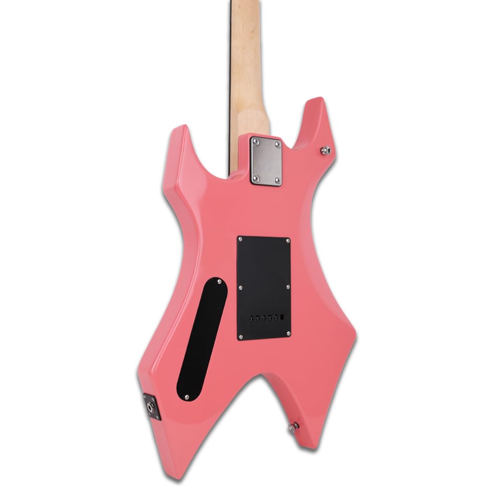 Demusea Cool Shape Electric Guitar Kit With 20W Amp Set Pink Color Solid Wood Building Accessories All In One Young Man Beginner Practice Capo Cable Stap Gigbag In (Unique Shape, Pink)
