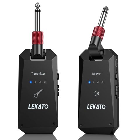 LEKATO 5.8G Wireless Guitar System Upgraded Rechargeable Wireless Guitar Transmitter Receiver, Super Long 8 Hours Battery Life, 4 Channels Guitar Wireless System for Electric Guitar Bass(WS-90)
