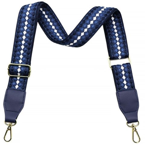 LEMEDE Adjustable Blue Purse Strap With Blue Leather End – 1.5″ Wide Handbags, Camera, Guitar, Phone & Crossbody Bag Replacement Shoulder Straps(Gold Hardware)