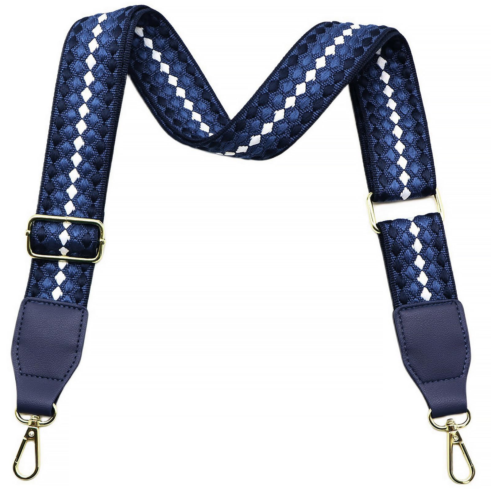 LEMEDE Adjustable Blue Purse Strap With Blue Leather End – 1.5″ Wide Handbags, Camera, Guitar, Phone & Crossbody Bag Replacement Shoulder Straps(Gold Hardware)