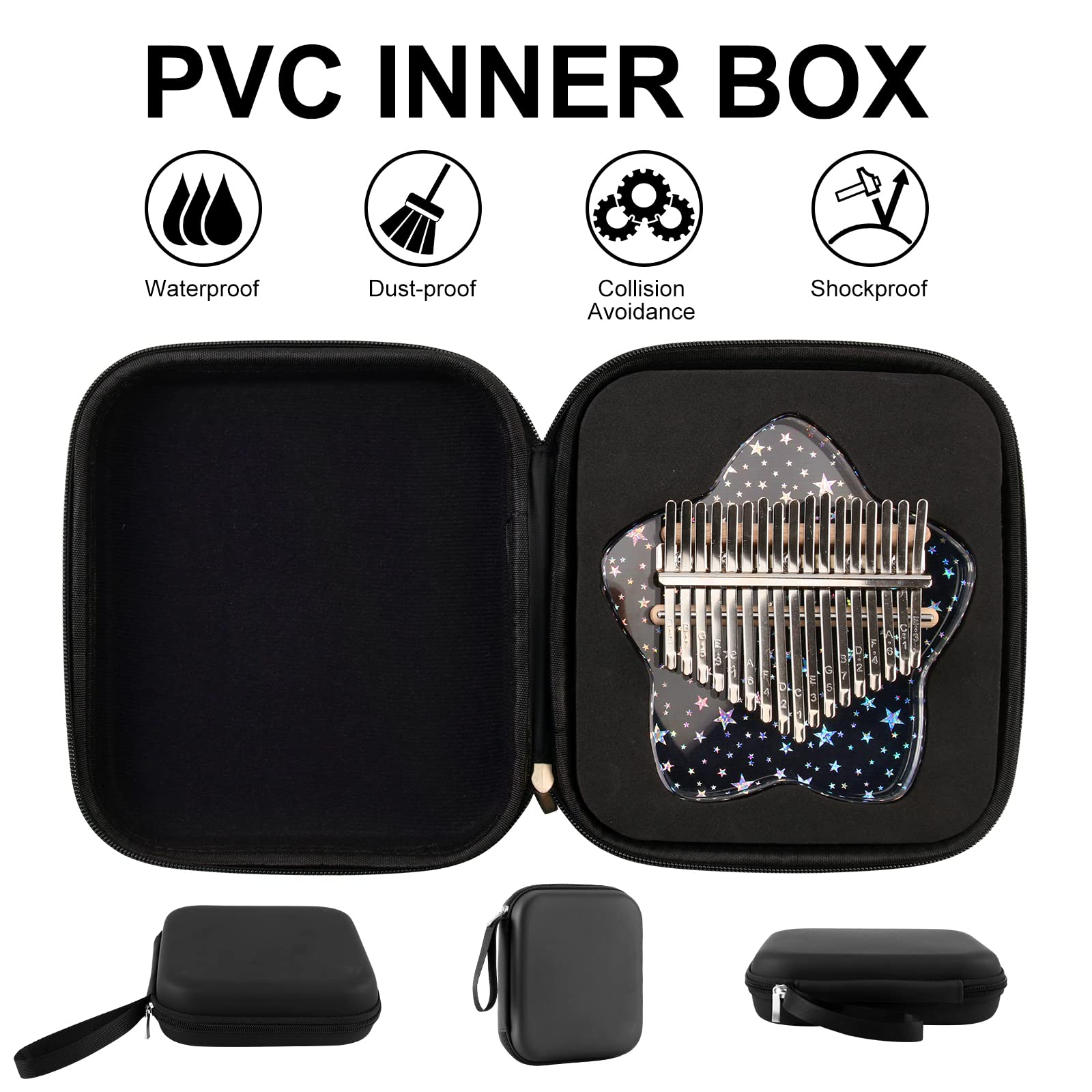 Beveetio Clear Kalimba Thumb Piano With Eva Protective Case, Transparent Crystal Kalimba 17 Key, Musical Instrument Gifts, Rainbow Star Finger Piano, Acrylic Mbira…