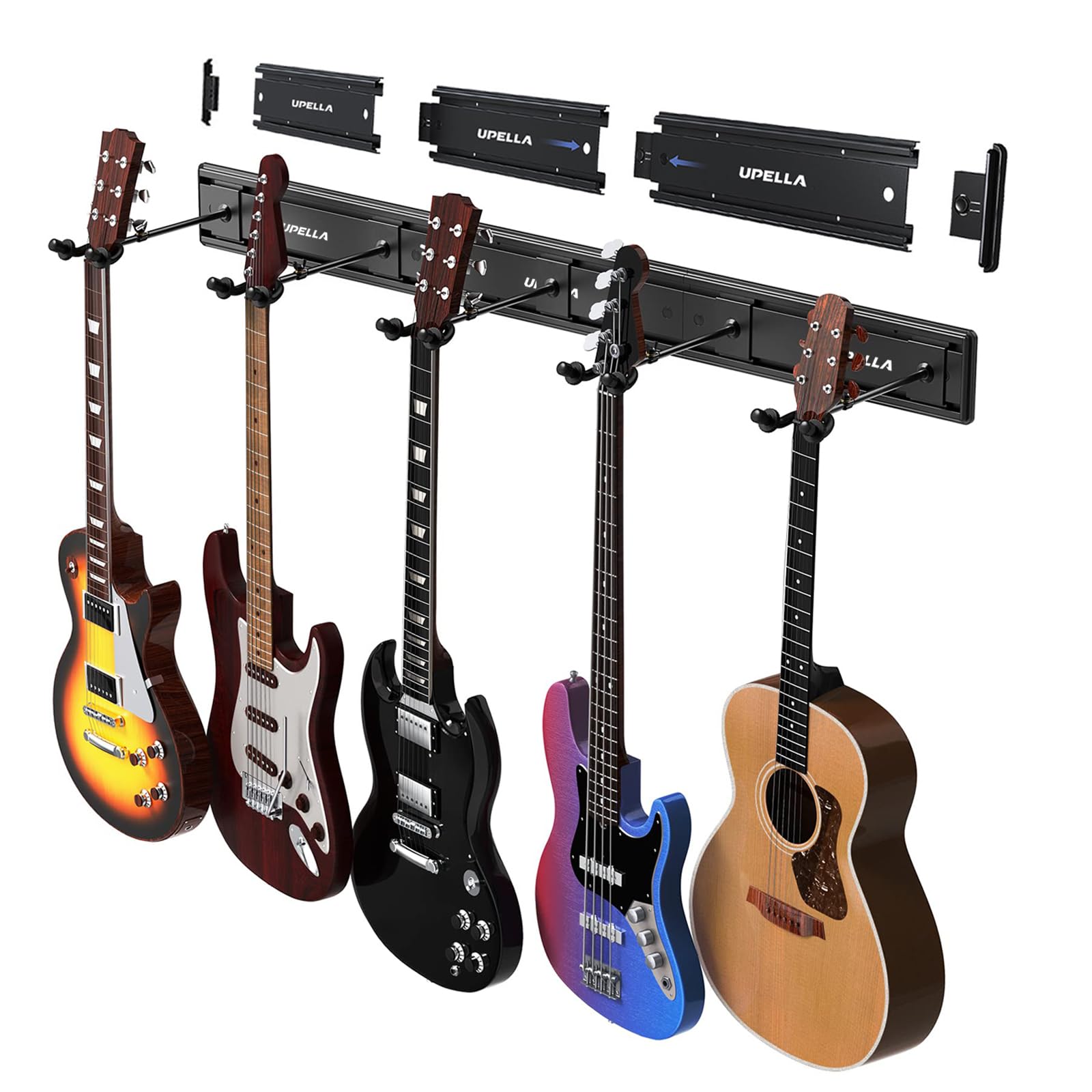 UPELLA Guitar Wall Mount Hangers for Multiple Guitars, 180° Adjustable Hooks Premium Aluminum Metal Violin Bass Stand Banjo Rack Mandolin Holder, Adjustable Instruments Display Set, Wall Mount Hooks
