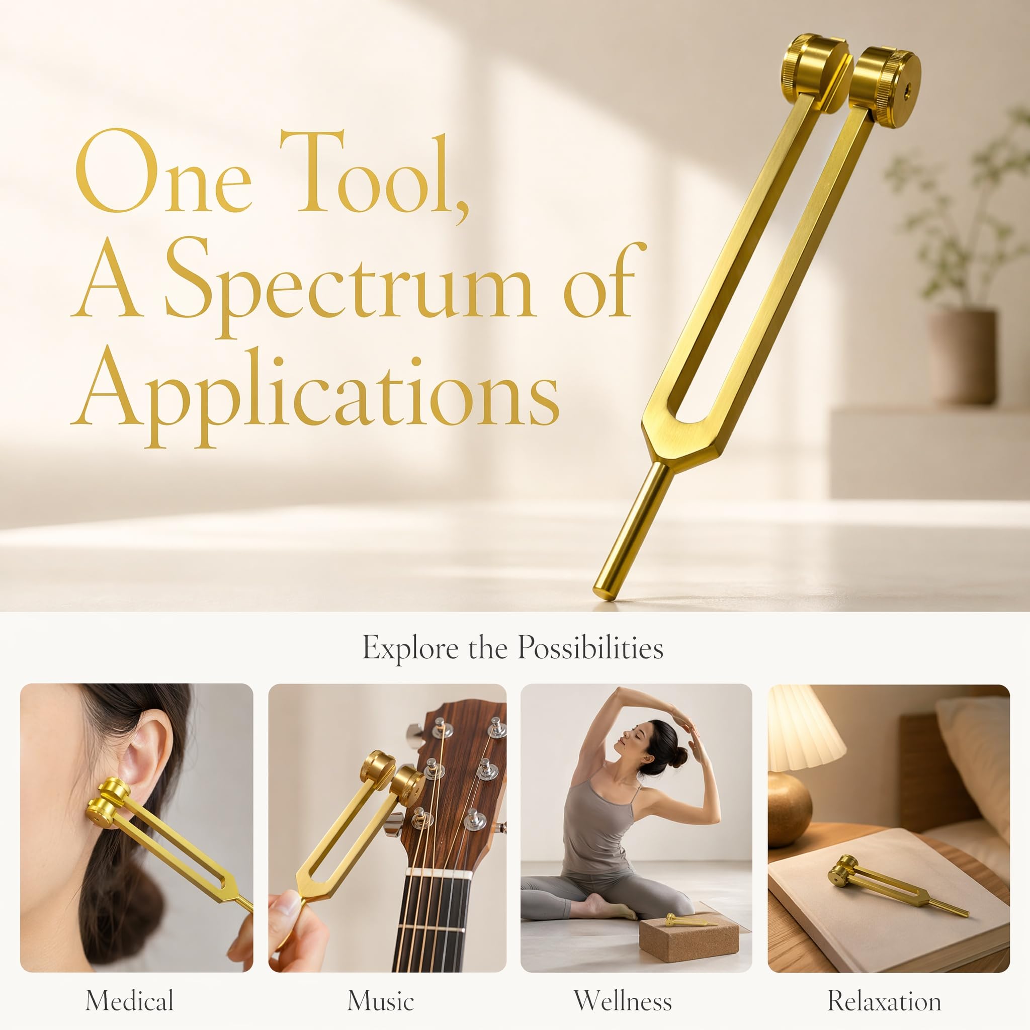 Miwayer Professional 64Hz Tuning Forks Golden (Otto Style) for Healing, Medical, and Music – Multi-Frequency Tuning Fork Kit for Sound Therapy, Meditation, Chakra Balancing