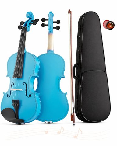 Beginner Violin 4/4, Full Size Violin for Adults, Teens, Student, Learners Age 12+, Acoustic Fiddle Kit with Hard Case, Bow, Rosin, Bridge (Sky Blue)