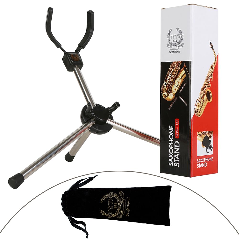 RHYTHM Foldable Alto Saxophone Stand Stainless Steel Sax Stand Holder Portable Saxophone Bracket Adjustable Stand