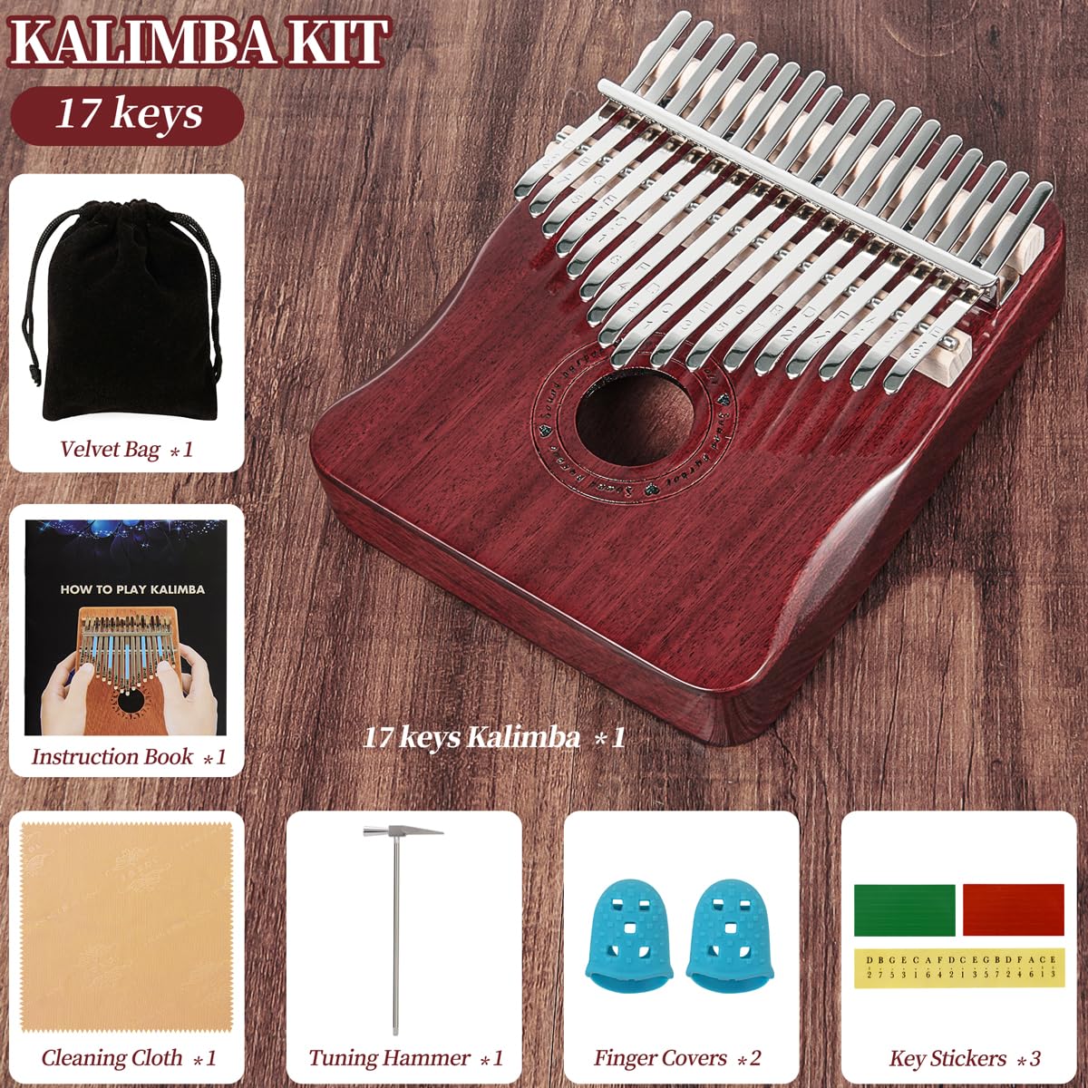 Kalimba Thumb Piano 17 Keys Finger piano (Wine red)