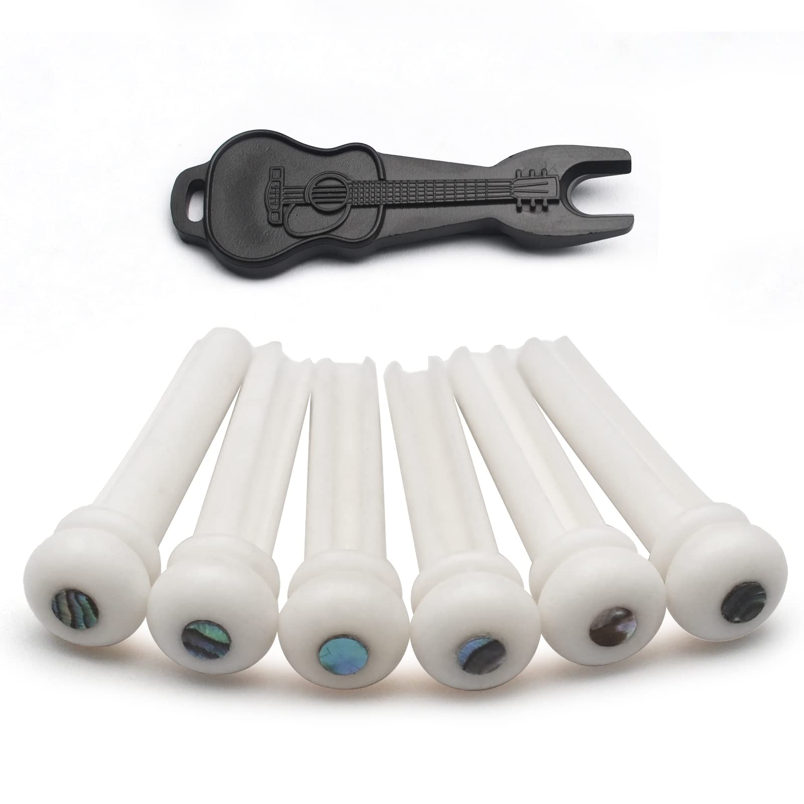 MAXCHEER Guitar 6Pcs Acoustic Guitar Bridge Bone Pins with Pearl Shell Dot Guitar Pressure String Nails Pin Guitar Parts