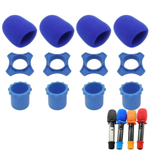 Cheerock 4-Set Blue Handheld Mic Protection Kit Silicone Ring Windscreen