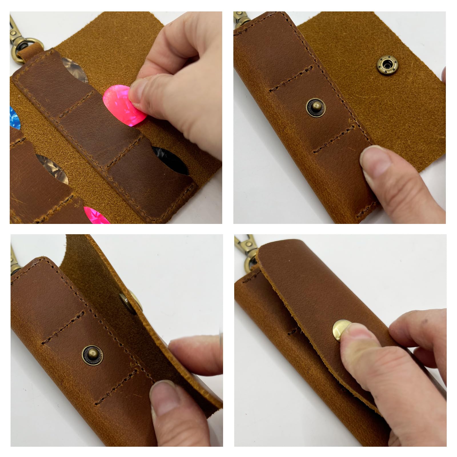 Della Stella Genuine Leather Guitar Pick Holder Keychain, Guitar Picks Holder Case for 6 Picks with Hook, Ideal Guitar Pick Storage(Picks Not Included)