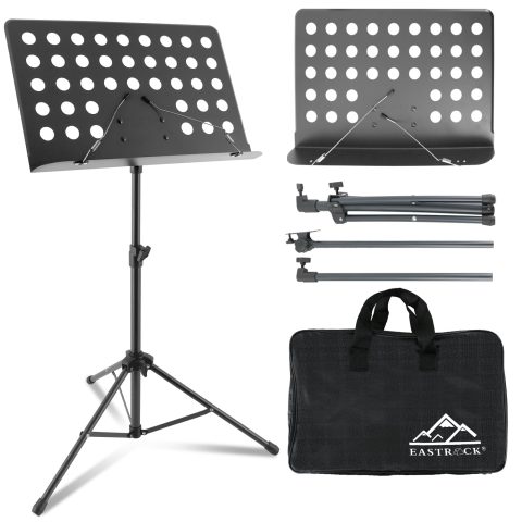 EASTROCK Metal Sheet Music Stand – High Stability and Height Adjustable Music Stand for Sheet Music with Carrying Bag, Portable Music Book Holder (Black)