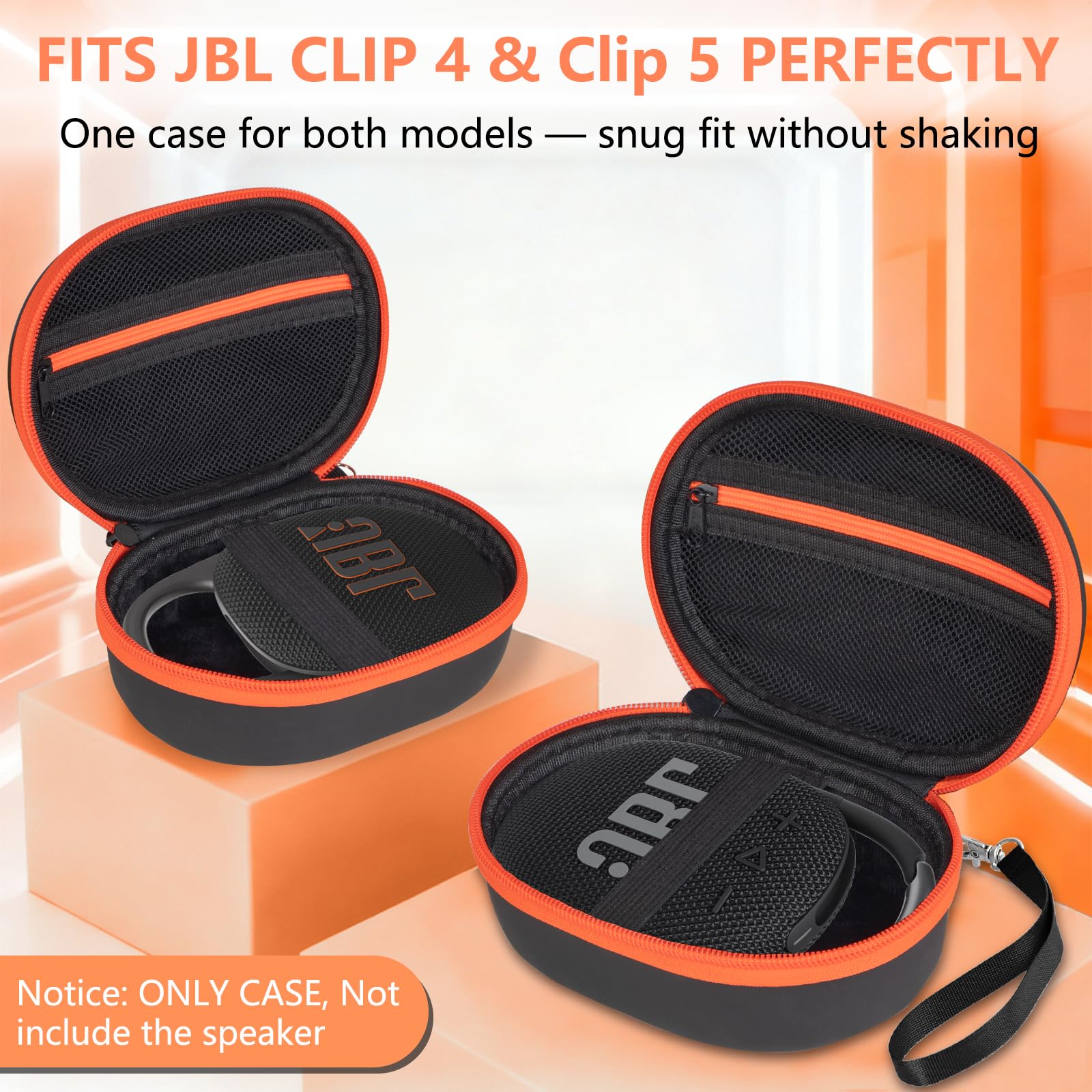 Hoarecal Portable EVA Hard Case for JBL Clip 5 & Clip 4, Waterproof and Dustproof Mini Bluetooth Speaker Carrying Case with Strap for Home, Outdoor and Travel (Black) – Box Only
