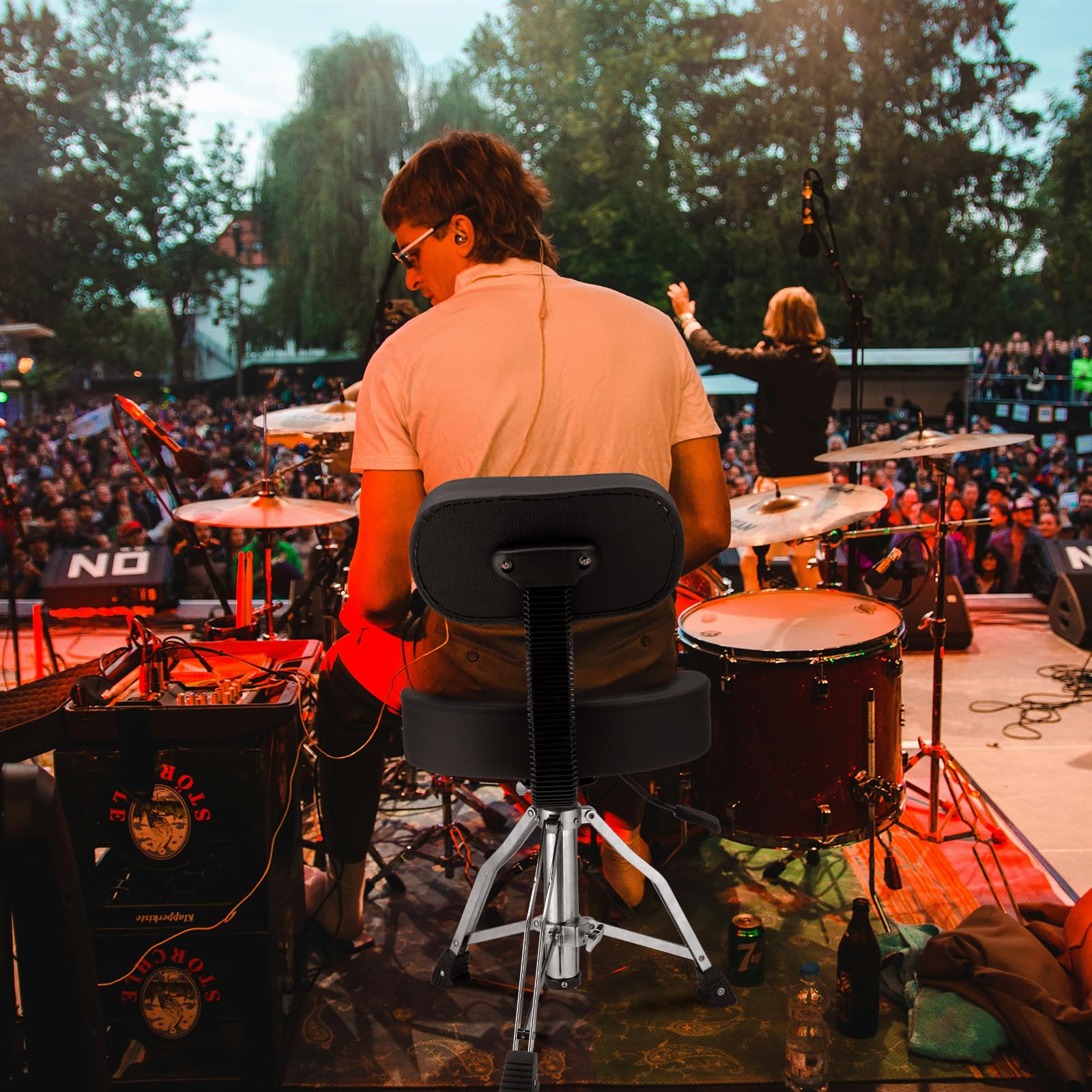 Ktaxon Drum Throne with Backrest with a Pair of Drum Sticks, Matte Black