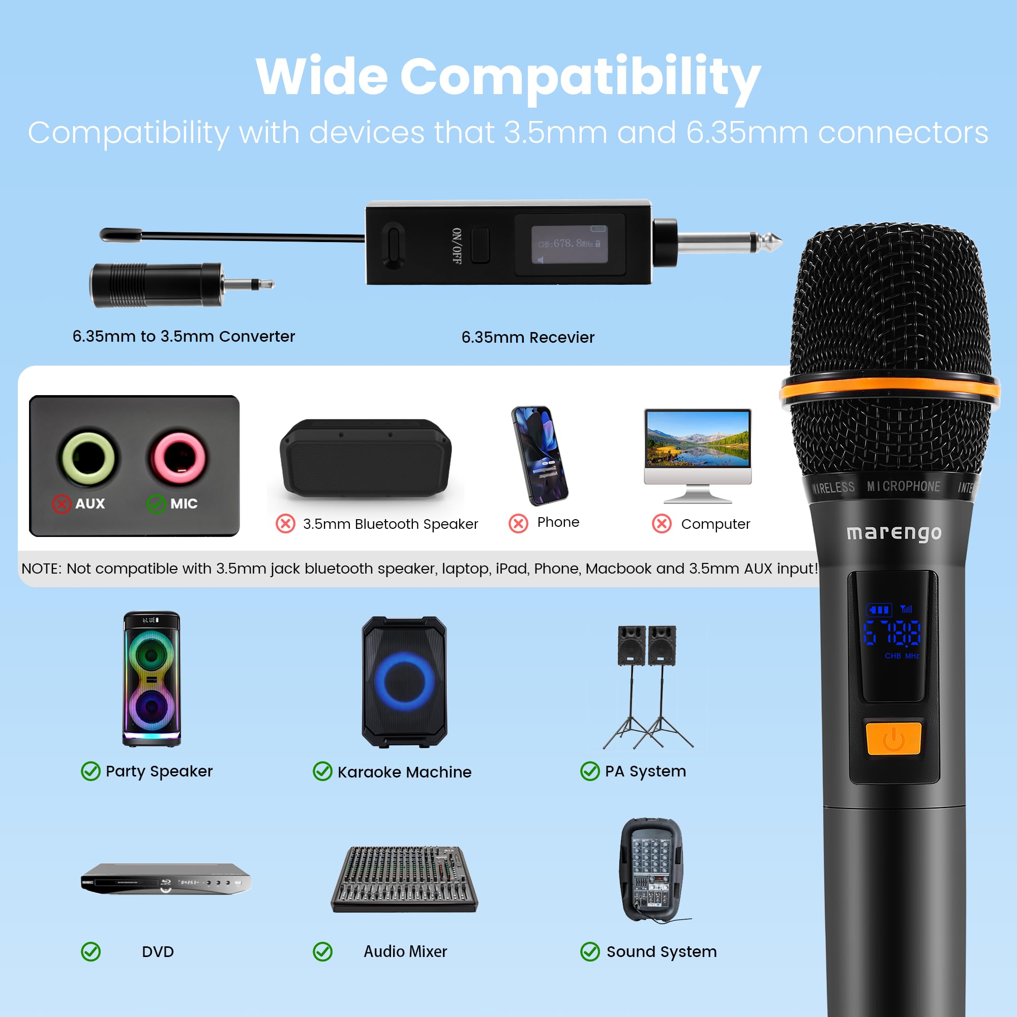 Wireless Microphones, All-Metal Dual UHF Mics, 40H Battery, 260FT Max Range