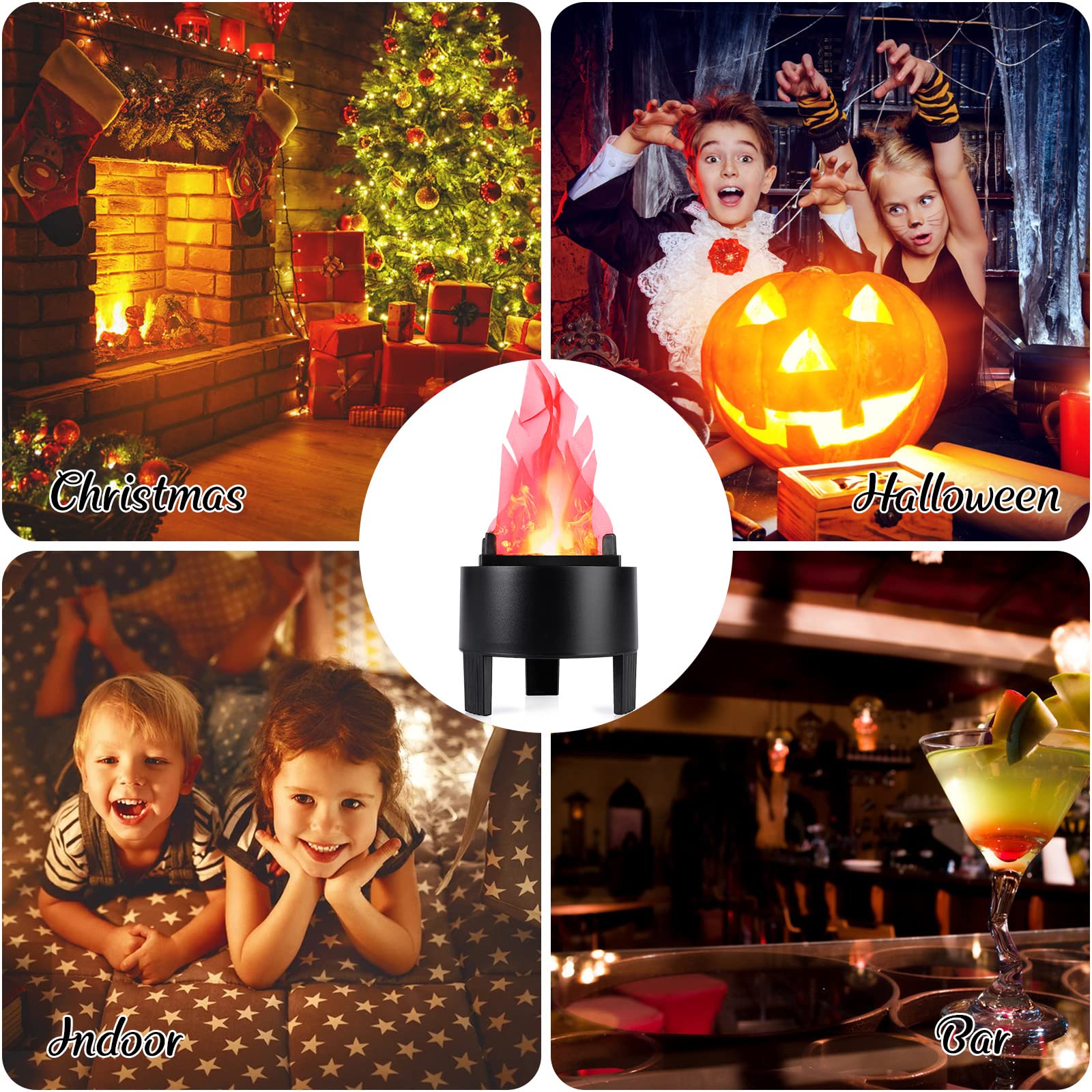 Electronic LED Fake Fire Flame Simulated Flame Effect Light No Heat Base Support Halloween Artificial Flame 3D Campfire Centerpiece for Christmas, Festival Night Clubs (3D Triangle Flame Hanging)