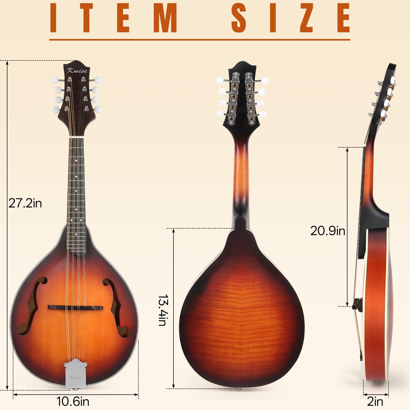 Mandolin Musical Instrument A Style, Acoustic Mandolins Instrument Kit Italian 8 String for Professional Beginners Adults Teens Youth Kids