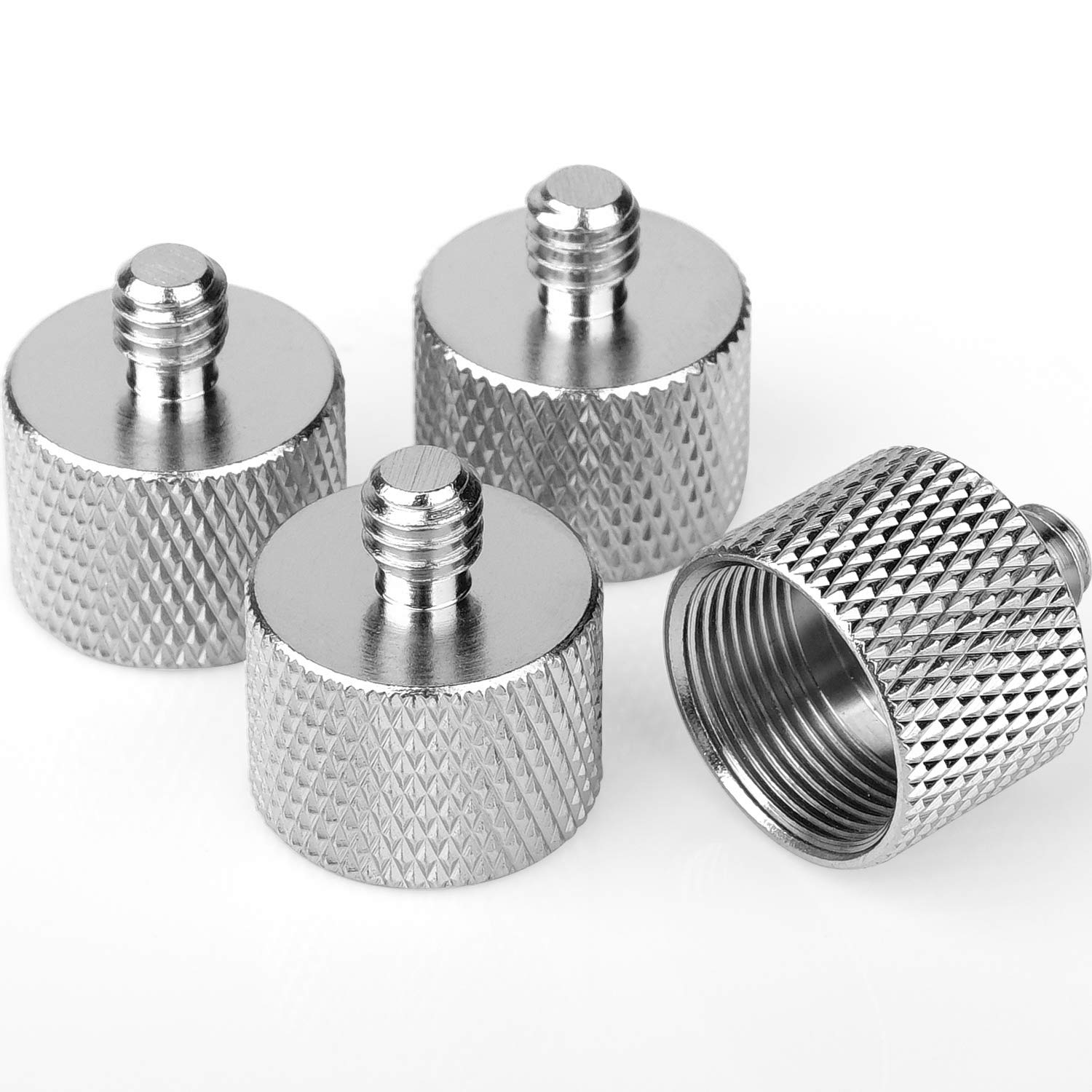 Mic Stand Adapter, ChromLives Microphone Screw Adapter 1/4”-20 to 5/8”-27 Male to Female Threaded Mic Adapter, for Camera Monitor, Microphone Stand, 4 Pack (sliver)
