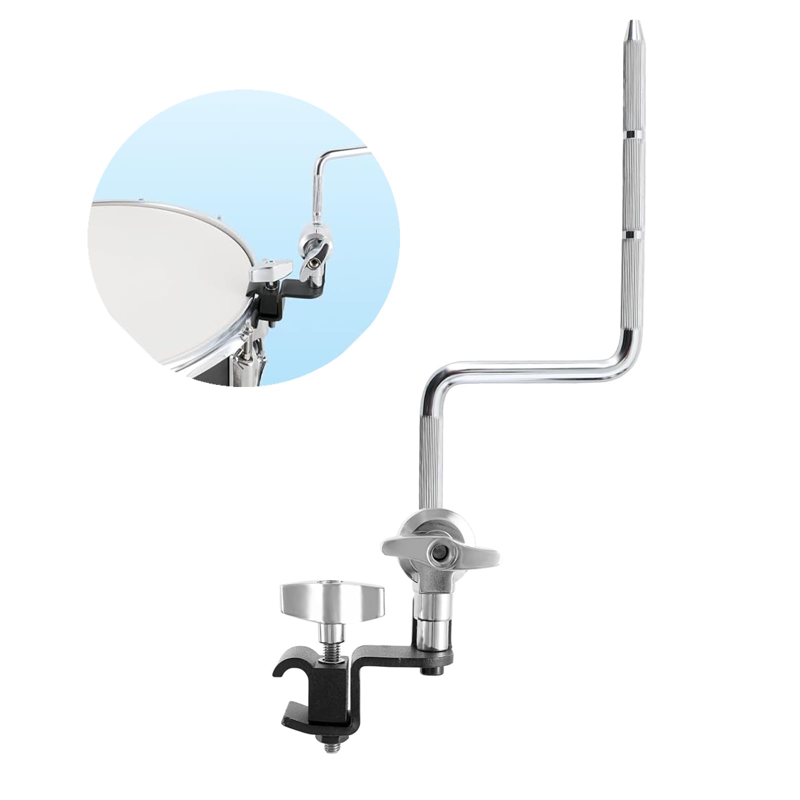 Snare Drum Clamp,Snare Drum Cowbell Clamp With Z Shape Percussion Mount Rod, Cowbell Mount Bracket Mounting Bracket for Cowbells, Cowbell For Drum Set, Snare Drum Accessories