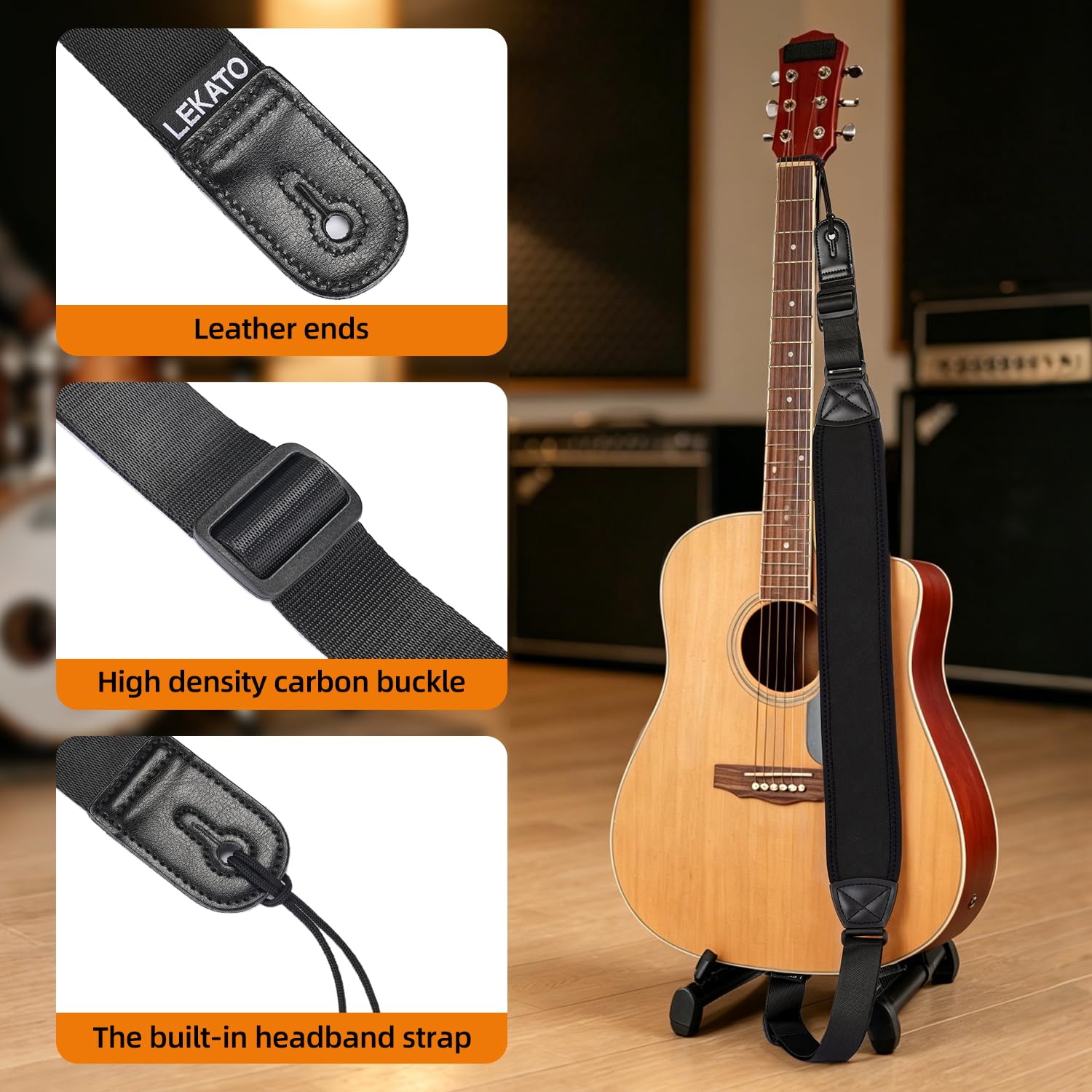 LEKATO Bass Guitar Strap 3.2″ Wide Padded Guitar Strap, Adjustable 44″- 56″