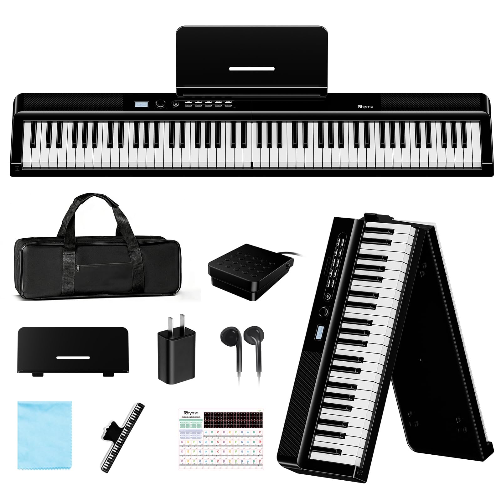 Folding Keyboard Piano, Rhymo Upgraded 88 Key Full Size Portable Semi Weighted Electric Piano Keyboard with 30W Stereo Surround Speaker, USB MIDI, Sustain Pedal for Beginners & Adults (QJT0016)