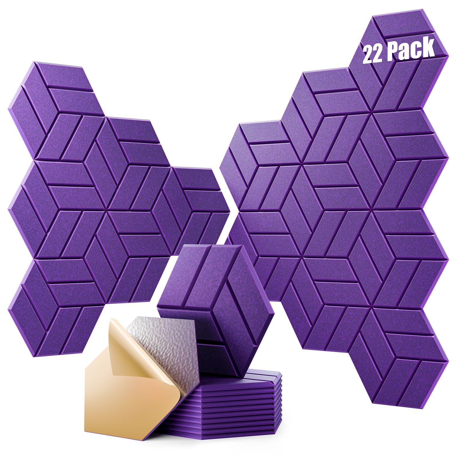OTUOER 22Pcs Acoustic Panels with Self-adhesive, 12″X 10″X 0.4″ Sound Proof Foam Panels for Walls, Hexagonal Soundproof Wall Panels High Density, Sound Panels for Home Studio Office (Violet)