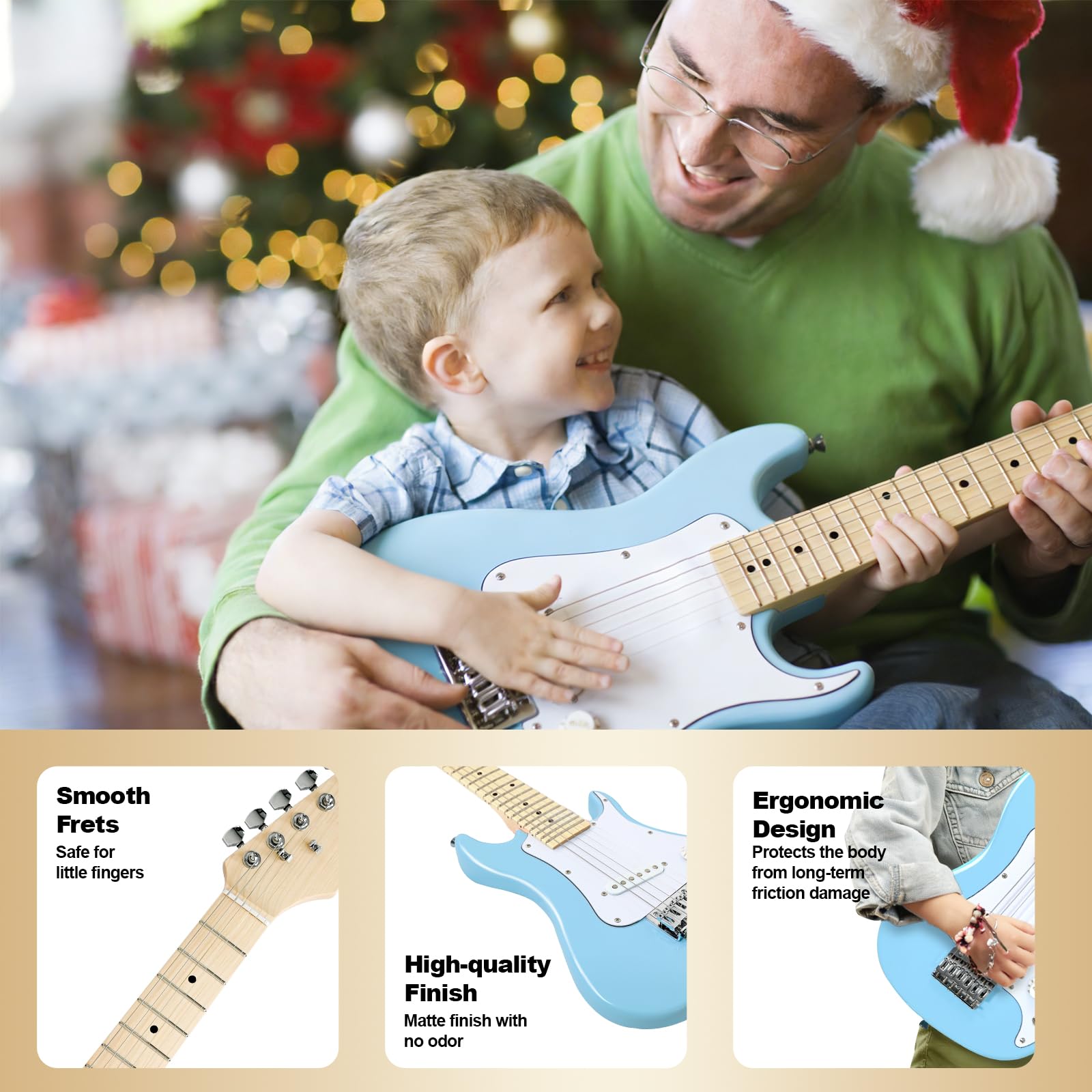 GOLDRIFF 30in Kids Electric Guitar Starter Kit for Beginners, Mini Electric Guitar with 5W Amp, Gig Bag, Strap, Extra Strings, Cable, 6 Picks, Clean Cloth and Free Online Lessons (Blue)