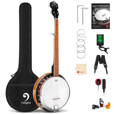 Vangoa Open Back 5 String Full Size Banjo, Clawhammer Beginner Kit With Renaissance Remo Head, Maple With Geared 5th Tuner, Natural