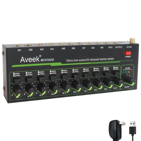 Aveek Mini Audio Mixer, Ultra-Low-Noise 10 Channel Stereo Line Mixer